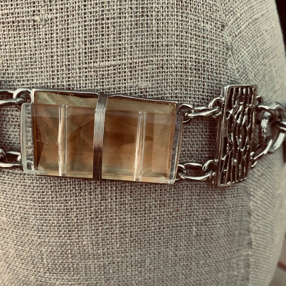 Vintage Chico's Silver Metal Beaded Chain Statement Chunky Boho Retro Hip Belt - Picture 8 of 13